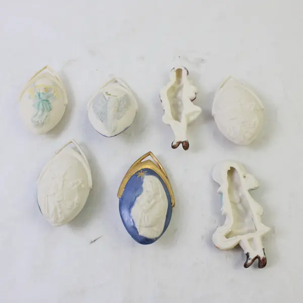 Lot of 7 Ceramic Paint-Yourself Ornaments Nativity & Girls