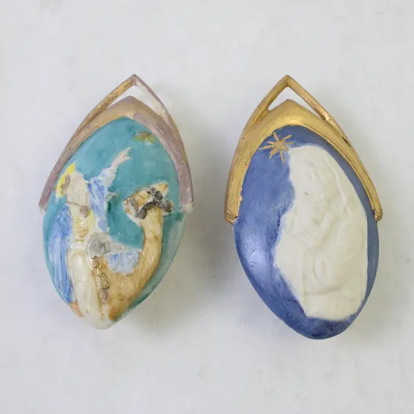 Lot of 7 Ceramic Paint-Yourself Ornaments Nativity & Girls