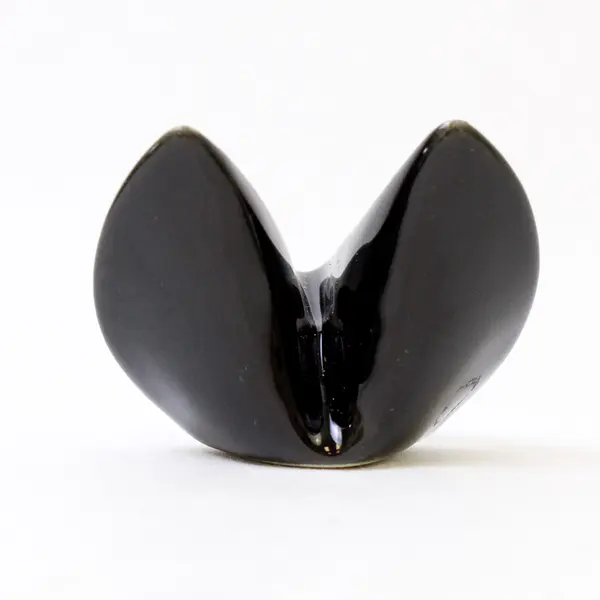 Black Ceramic Fortune Cookie Figurine Paperweight Decorative Accent