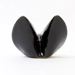 Black Ceramic Fortune Cookie Figurine Paperweight Decorative Accent