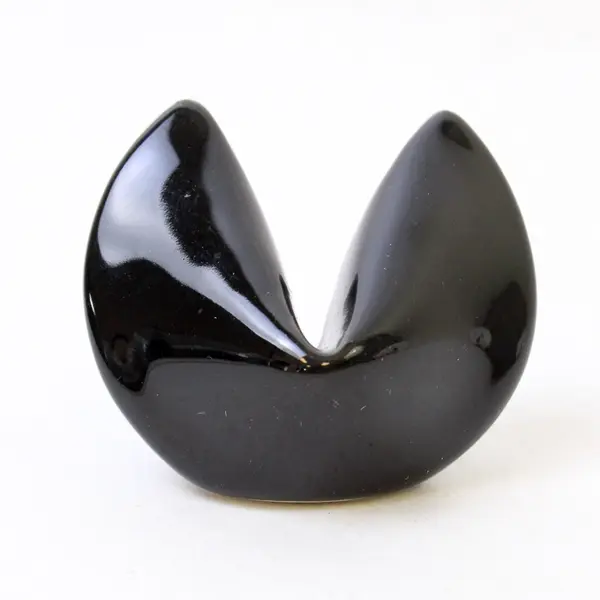 Black Ceramic Fortune Cookie Figurine Paperweight Decorative Accent