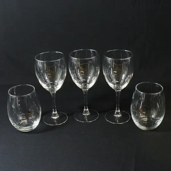 OHA Oregon Hunters Association 3 Wine Glasses And 2 Drink Glasses 
