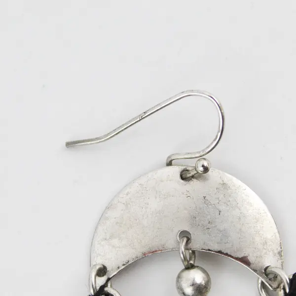 Silver-Tone Crescent Black Fringe Dangle Earrings