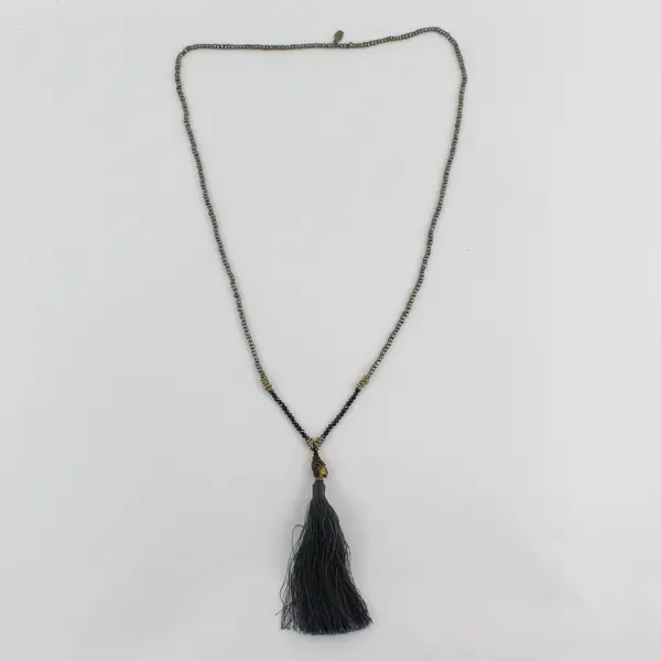 Zacasha Beaded Buddha Head Tassel Drop Necklace 23.5"