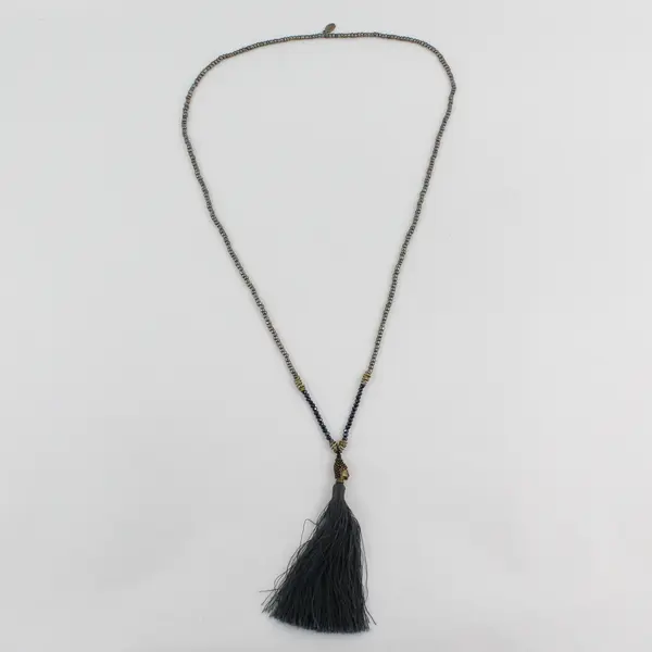 Zacasha Beaded Buddha Head Tassel Drop Necklace 23.5"