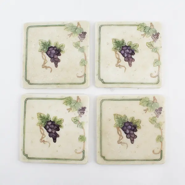 Set of 4  A. Richesco Corporation Ceramic Resin Hand Painted Grapevine Coasters 