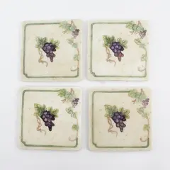 Set of 4  A. Richesco Corporation Ceramic Resin Hand Painted Grapevine Coasters 