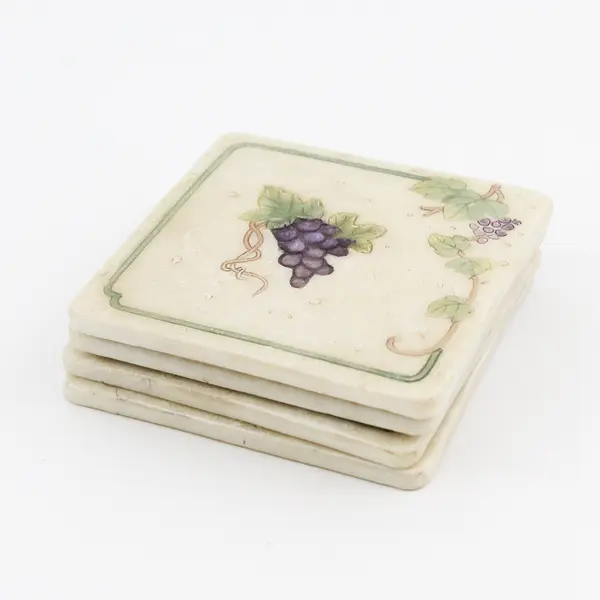 Set of 4  A. Richesco Corporation Ceramic Resin Hand Painted Grapevine Coasters 