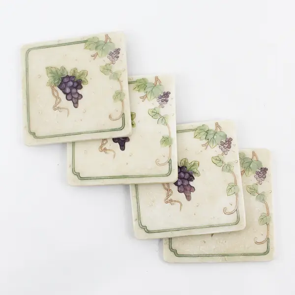 Set of 4  A. Richesco Corporation Ceramic Resin Hand Painted Grapevine Coasters 