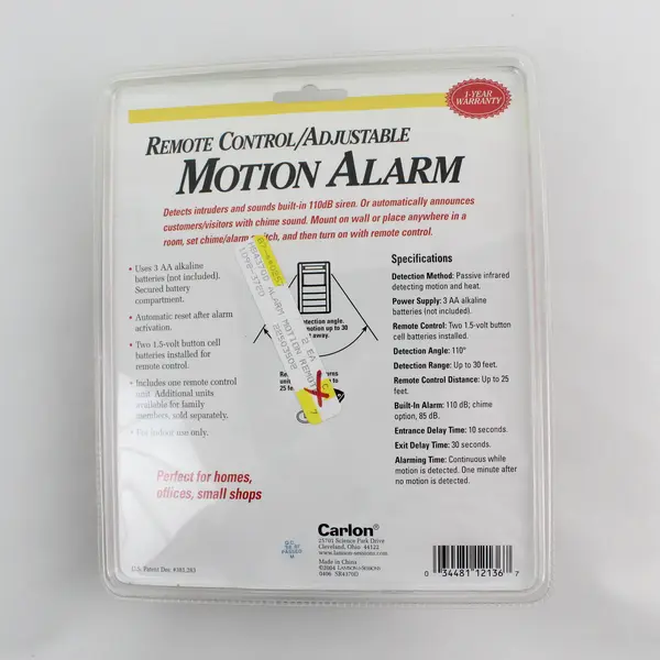 Carlon Remote Control Motion Security Alarm - New