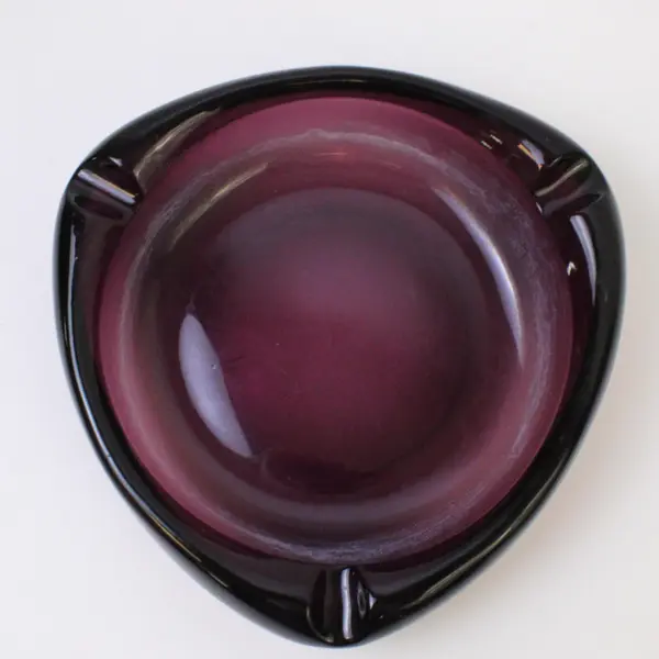 Vintage Mid-Century Dark Purple Glass Ashtray 8in Heavy Tobacciana