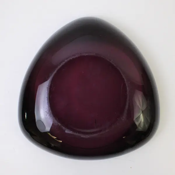 Vintage Mid-Century Dark Purple Glass Ashtray 8in Heavy Tobacciana