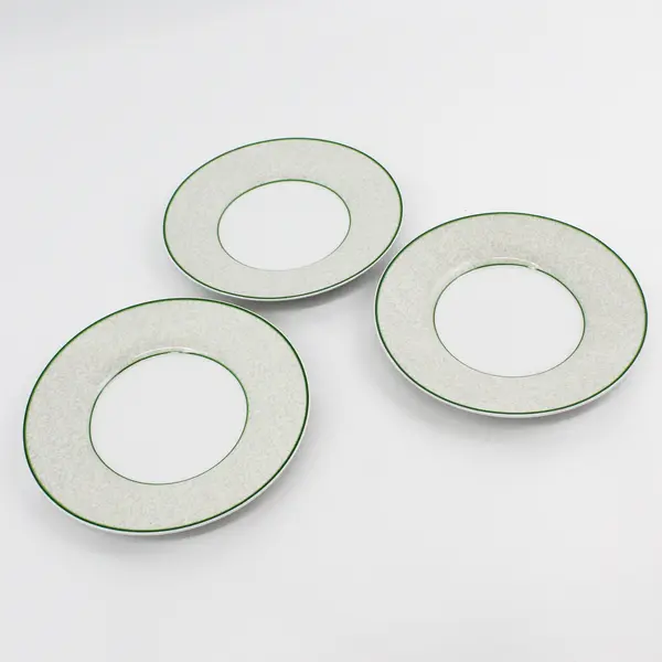 Set of 3 Lillian Vernon Bread Plates Gray Speckled Band With Green Trim
