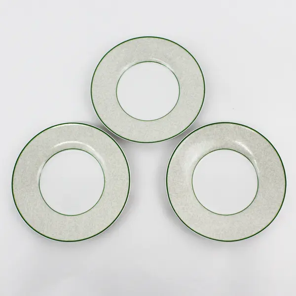 Set of 3 Lillian Vernon Bread Plates Gray Speckled Band With Green Trim