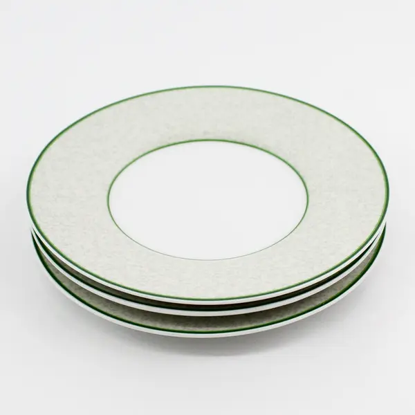 Set of 3 Lillian Vernon Bread Plates Gray Speckled Band With Green Trim