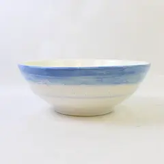 Hand-Thrown Ceramic Serving Bowl Blue Banded Rim 11" Diameter