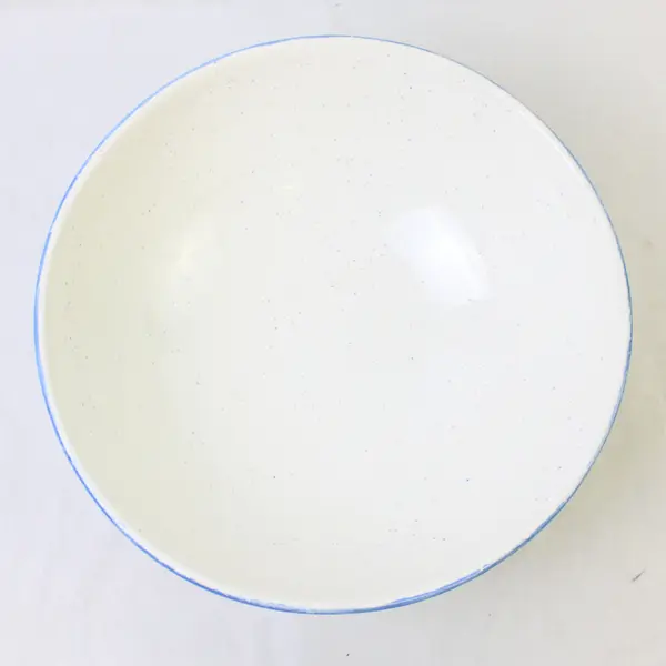 Hand-Thrown Ceramic Serving Bowl Blue Banded Rim 11" Diameter