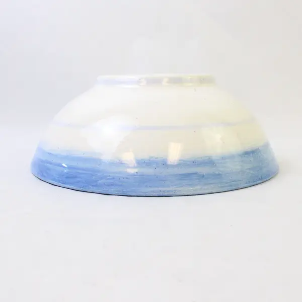 Hand-Thrown Ceramic Serving Bowl Blue Banded Rim 11" Diameter