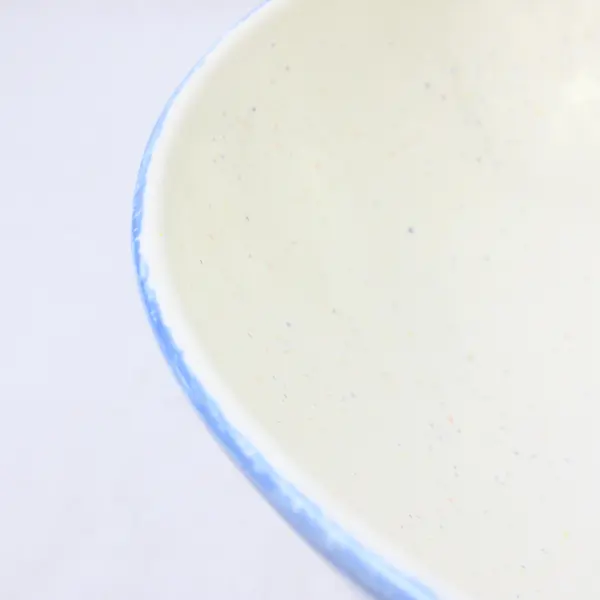 Hand-Thrown Ceramic Serving Bowl Blue Banded Rim 11" Diameter