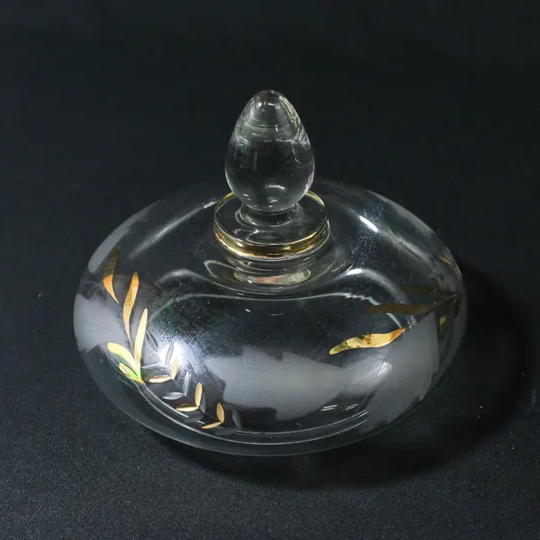 VTG  Glass Lidded  Candy Dish Etched Leaves And Gold Gilded  Leaves and Flowers