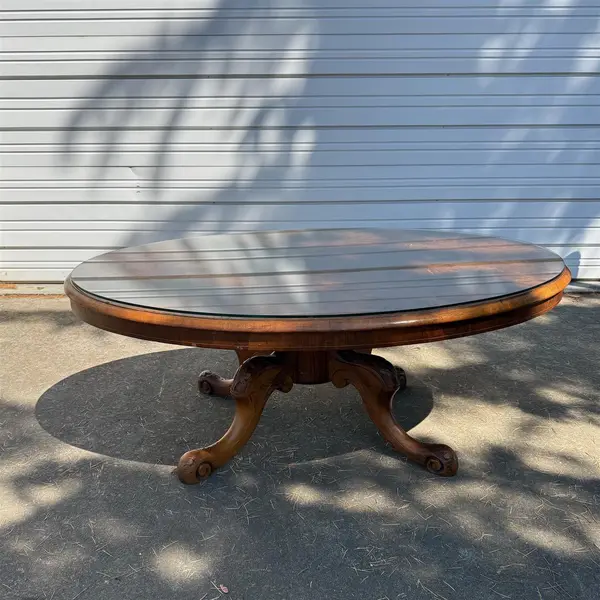 Vtg Victorian Wood Oval Center Loo Table Glass Top- Freight / Local Pickup
