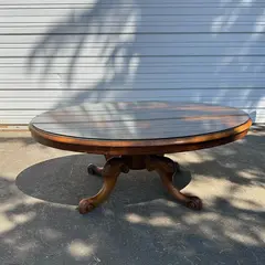 Vtg Victorian Wood Oval Center Loo Table Glass Top- Freight / Local Pickup
