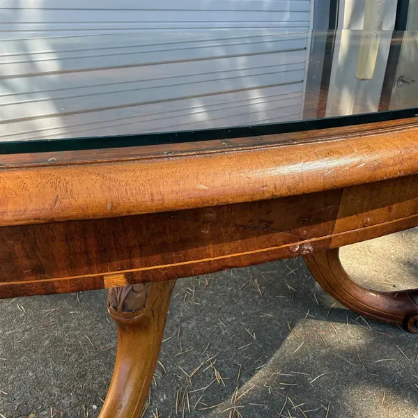 Vtg Victorian Wood Oval Center Loo Table Glass Top- Freight / Local Pickup