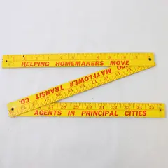 Vintage Aero Mayflower Transit Co. Yellow Wooden Advertising Folding Yardstick