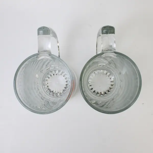 Lot of 2 Clear Glass Beer Mugs Textured Bases 1 Plain + Half Moon Bay 2004