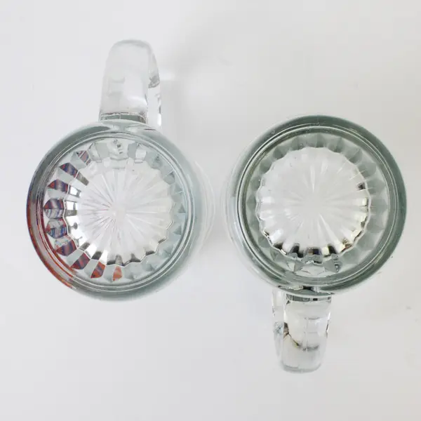 Lot of 2 Clear Glass Beer Mugs Textured Bases 1 Plain + Half Moon Bay 2004