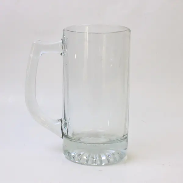 Lot of 2 Clear Glass Beer Mugs Textured Bases 1 Plain + Half Moon Bay 2004