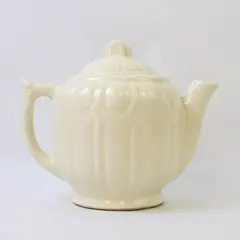 Vintage 1940s Ivory Glazed Pottery Teapot Mid-Century Collectible