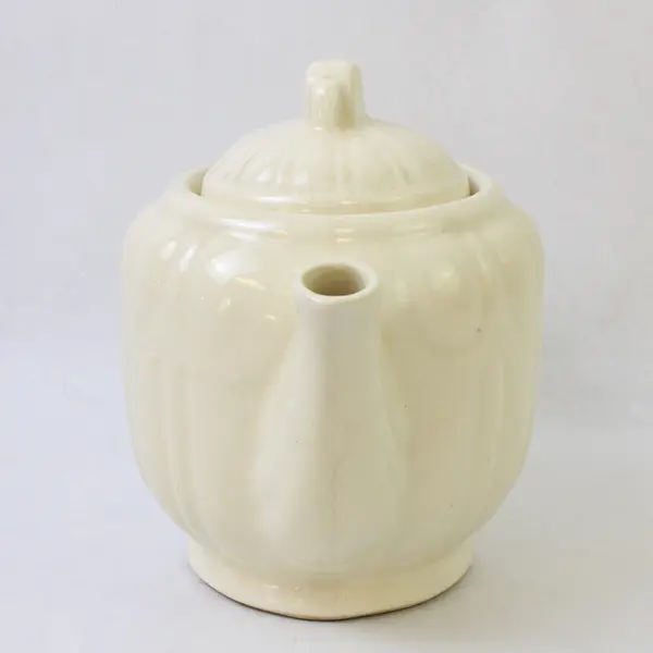 Vintage 1940s Ivory Glazed Pottery Teapot Mid-Century Collectible