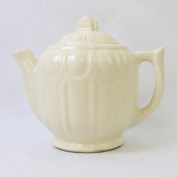 Vintage 1940s Ivory Glazed Pottery Teapot Mid-Century Collectible