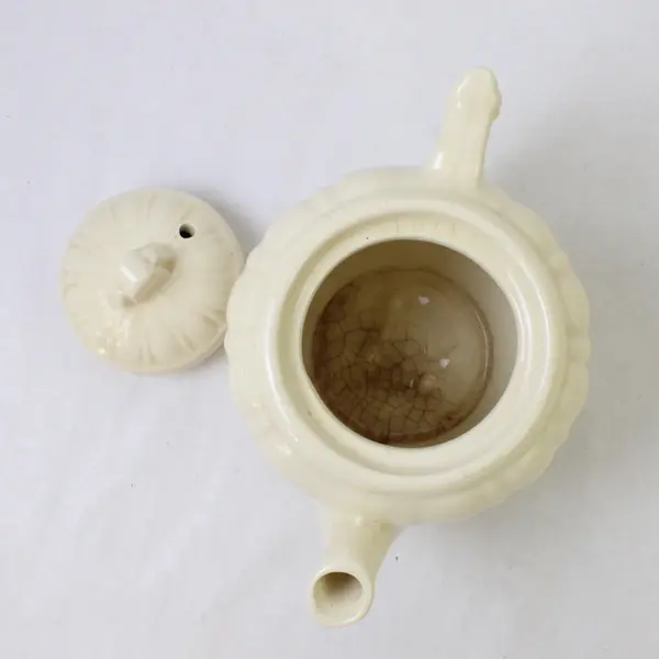 Vintage 1940s Ivory Glazed Pottery Teapot Mid-Century Collectible