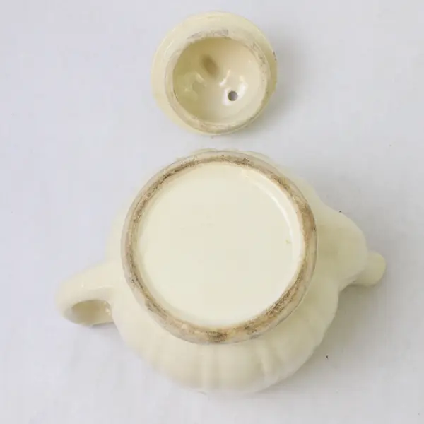 Vintage 1940s Ivory Glazed Pottery Teapot Mid-Century Collectible
