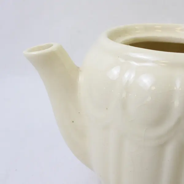 Vintage 1940s Ivory Glazed Pottery Teapot Mid-Century Collectible