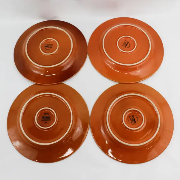 Set Of 4 Pier 1 Nutmeg Stoneware  Dinner Plates Raised Beaded Border 10.75"