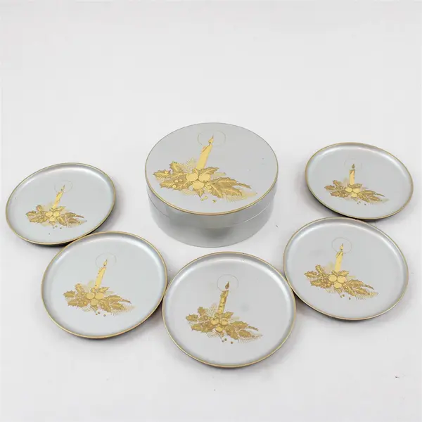 Vintage Otagiri Japan Christmas Coaster Set with Storage Holder