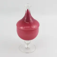 Mauve Pink Glass Jar or Candy Dish And Lid With A Clear Base And Bulb Handle