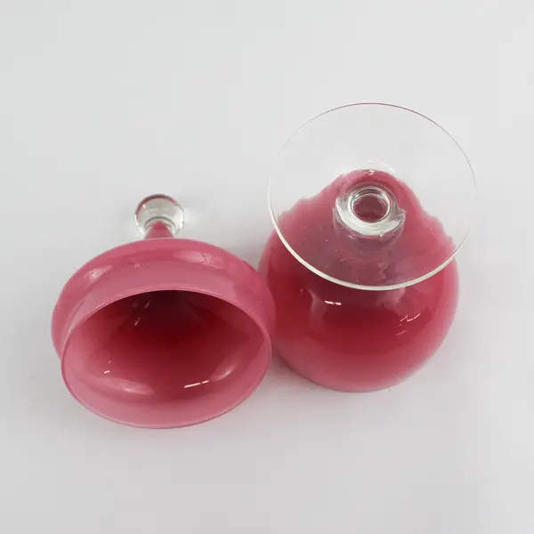 Mauve Pink Glass Jar or Candy Dish And Lid With A Clear Base And Bulb Handle