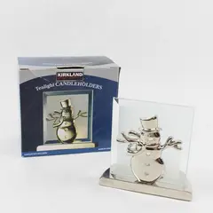 Kirkland Snowman Metal & Glass Tealight Candle Holder Holiday Decor w/ Box