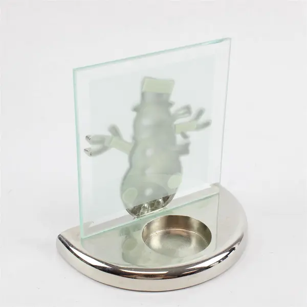 Kirkland Snowman Metal & Glass Tealight Candle Holder Holiday Decor w/ Box