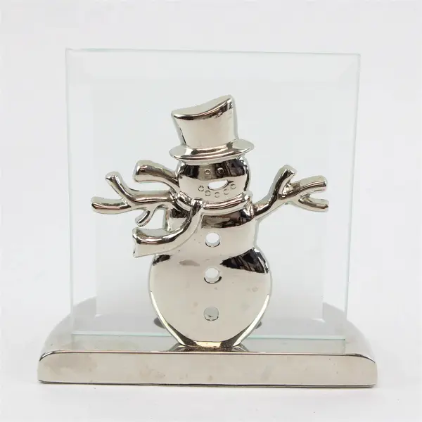 Kirkland Snowman Metal & Glass Tealight Candle Holder Holiday Decor w/ Box