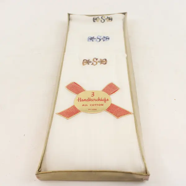 Vintage 1960's Men's Embroidered All Cotton Initial "S"  Handkerchiefs Set Of 3