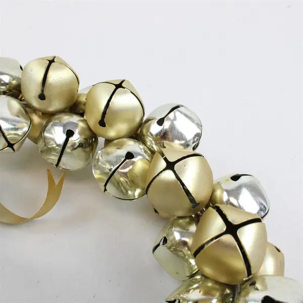 Gold Tone Metal Wreath Ornament with Jingle Bells 9in Christmas