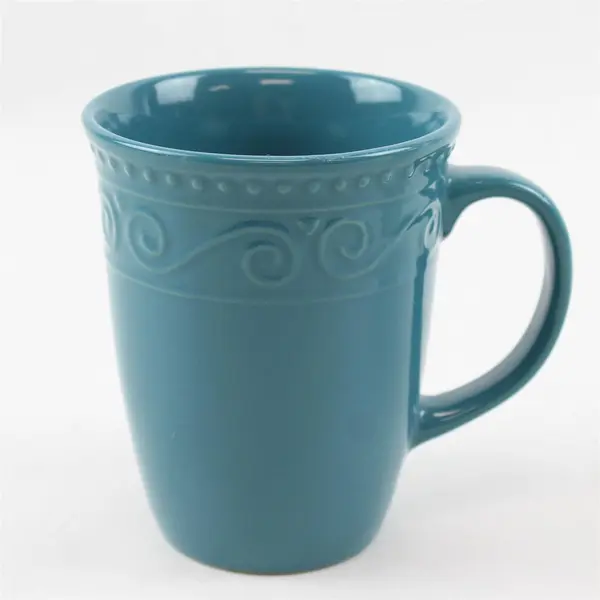 Lot of 2 Ceramic Coffee Mugs - White Black Stripe & Turquoise