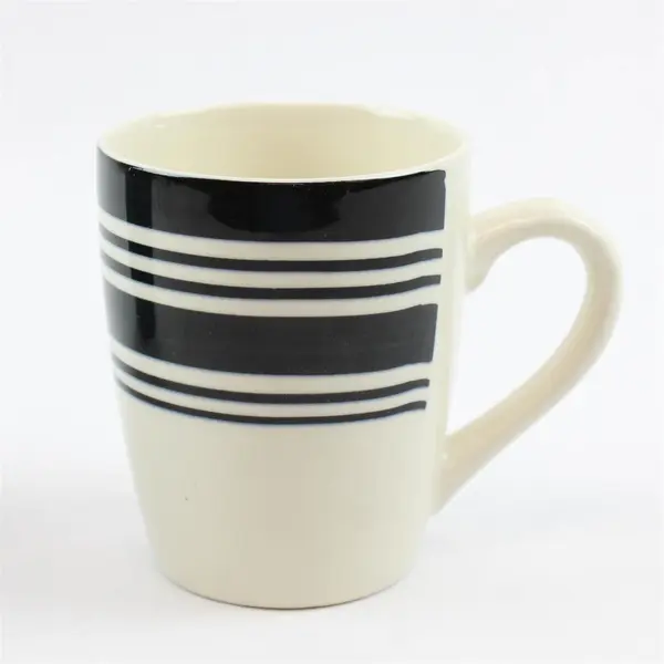 Lot of 2 Ceramic Coffee Mugs - White Black Stripe & Turquoise
