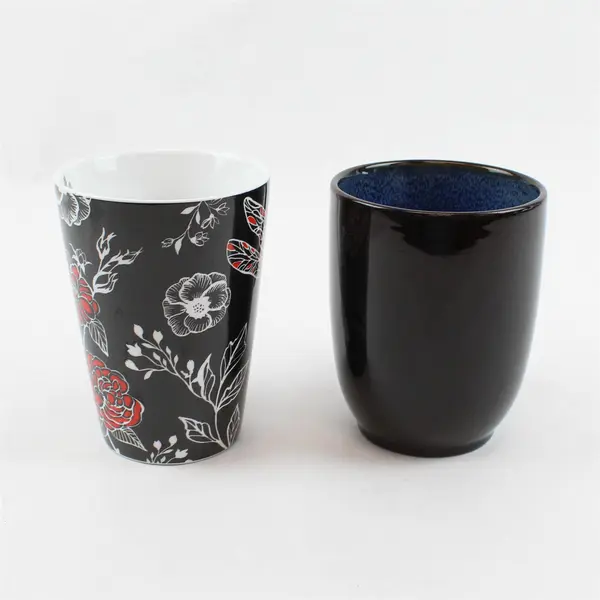 Lot of 2 Ceramic Coffee Mugs - Dragonfly Red/White/Black & Brown/Blue