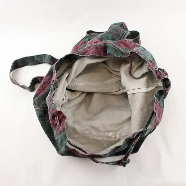 Vtg GITANO Floral Denim Slouchy Backpack w/Adjustable Arm Straps